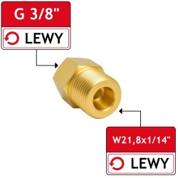 Redukcja butli GZ W21,8x1/14 Lewy - GW G3/8″ Lewy do butli turystycznej LPG i palnika dekarskiego